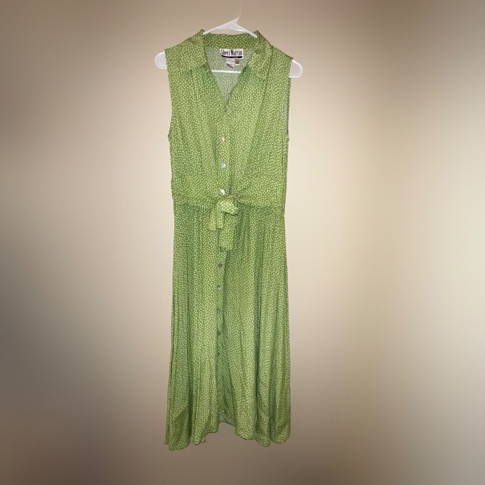 Sheri Martin Lime Green Polka Dot Button Up Dress
